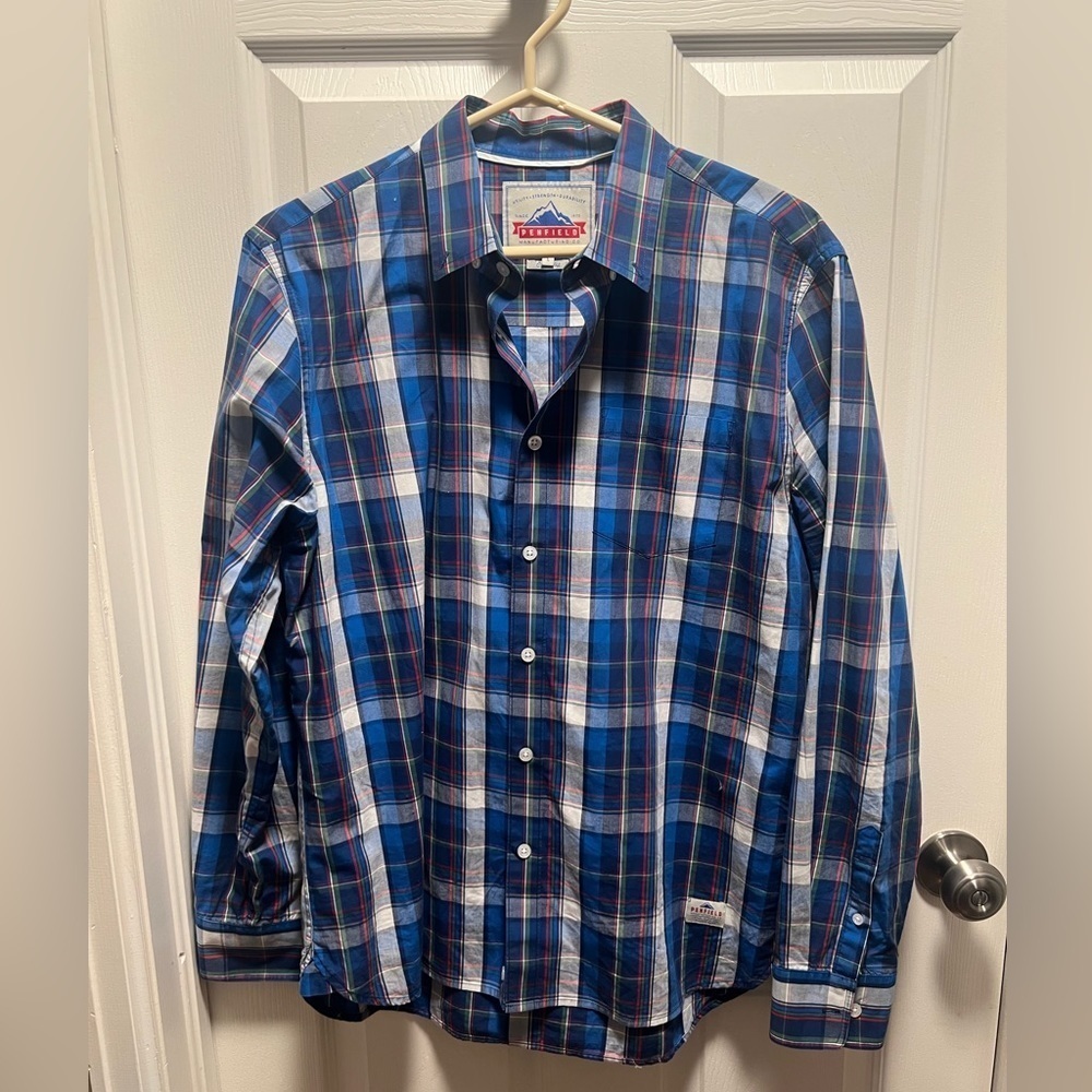 Penfield | Blue White Green Red‎ Classic Fit Plaid Button Down Shirt Men's Sz L